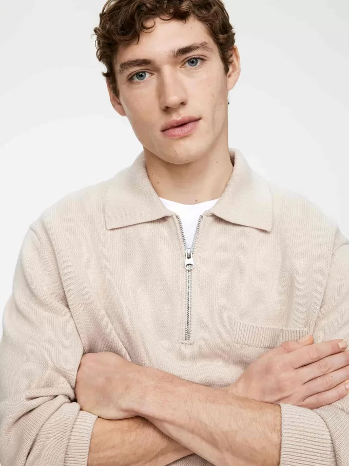 Baumwollpullover mit halbem Reißverschluss Baumwollpullover mit halbem Reißverschluss