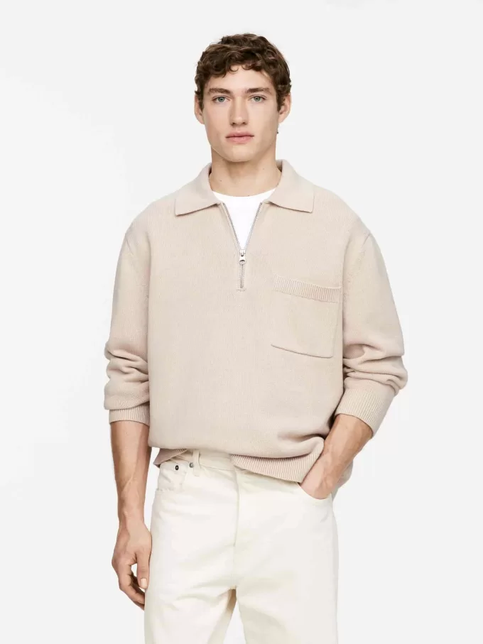 Baumwollpullover mit halbem Reißverschluss Baumwollpullover mit halbem Reißverschluss