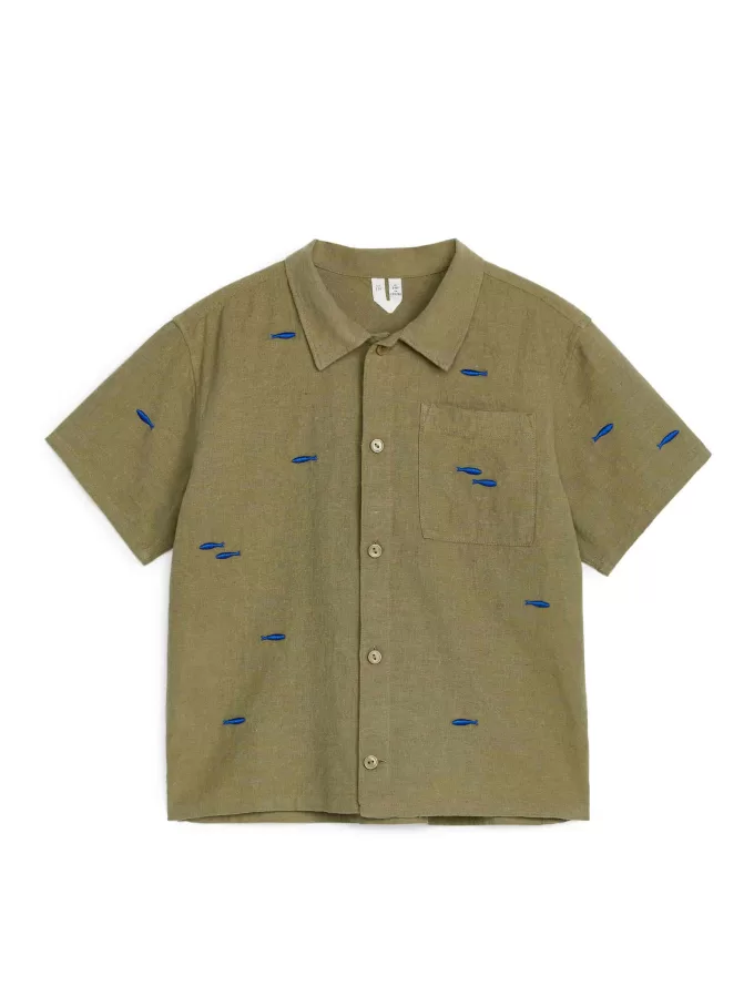 Besticktes Hemd aus Leinen-Baumwolle Besticktes Hemd aus Leinen-Baumwolle