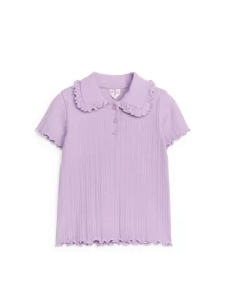 Oberteil aus geripptem Jersey mit Rüschenkragen