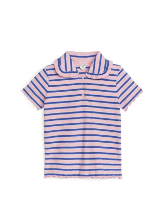 Oberteil aus geripptem Jersey mit Rüschenkragen