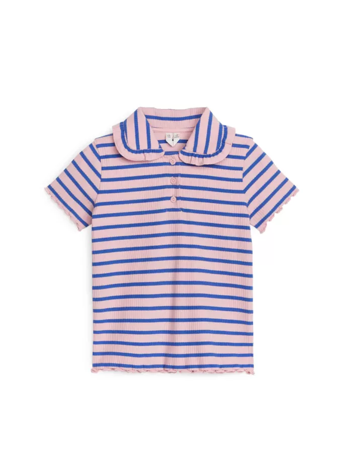 Oberteil aus geripptem Jersey mit Rüschenkragen Oberteil aus geripptem Jersey mit Rüschenkragen